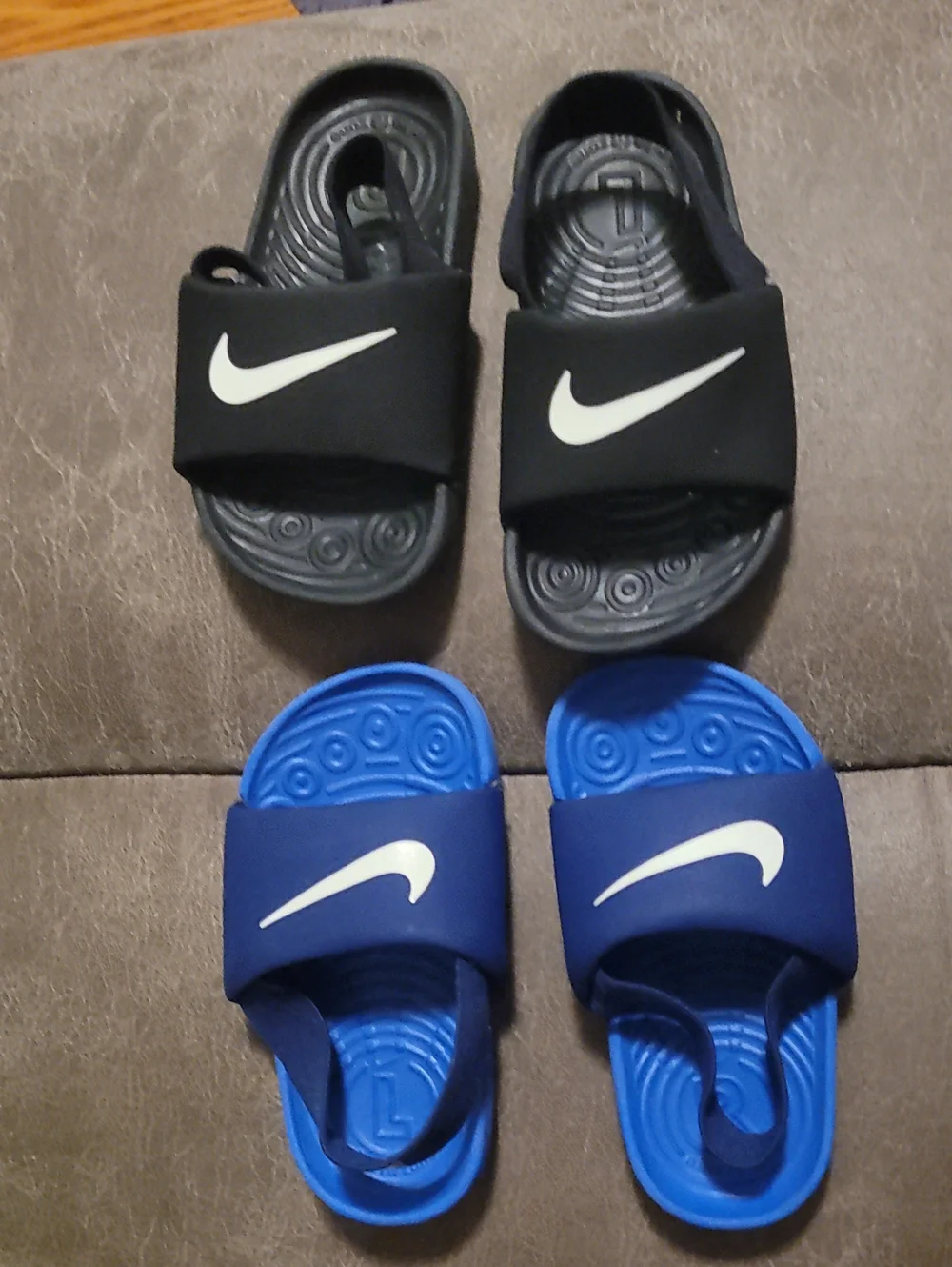 Nike Kids' Slide Sandals in Black and Blue with White Swoosh